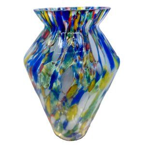 Hand Blown Murano Mid-Century Rainbow Art Glass Confetti Vase 4.9" X 3.5" 1960s